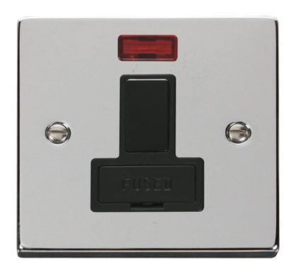 Polished Chrome - Black Inserts Polished Chrome 13A Fused Connection Unit Switched With Neon - Black Trim