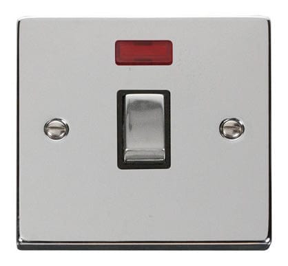 Polished Chrome - Black Inserts Polished Chrome 1 Gang 20A Ingot DP Switch With Neon - Black Trim