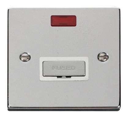 Polished Chrome - White Inserts Polished Chrome 13A Fused Ingot Connection Unit With Neon - White Trim