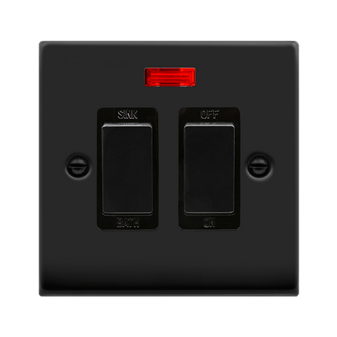 Matt Black 20A DP Sink/bath Switch - Black Trim - SE Home