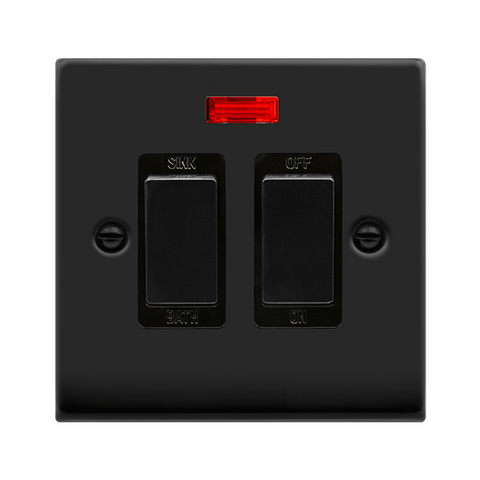 Matt Black - Black Inserts Matt Black 20A DP Sink/bath Switch - Black Trim