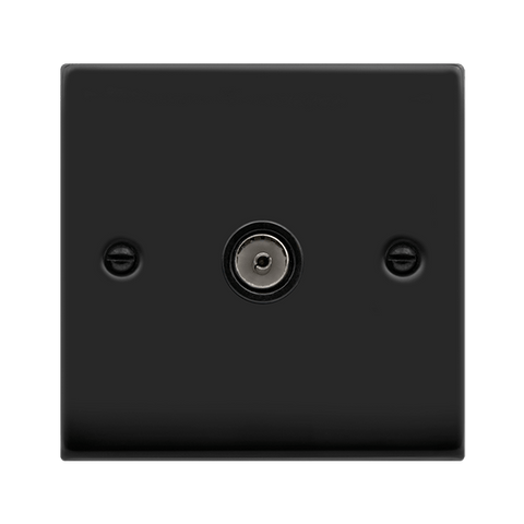 Matt Black 1 Gang Single Coaxial TV Socket - Black Trim - SE Home