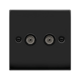 Matt Black 2 Gang Twin Coaxial TV Socket - Black Trim - SE Home