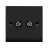 Matt Black - Black Inserts Matt Black 2 Gang Twin Coaxial TV Socket - Black Trim