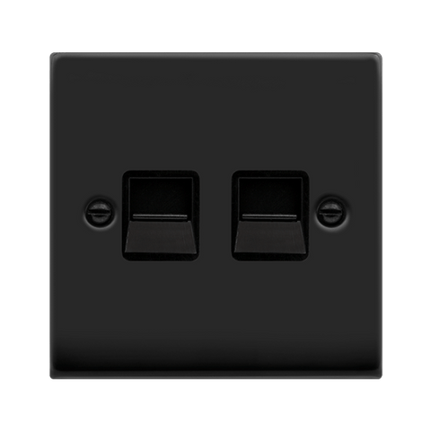 Matt Black Master Telephone Twin Socket - Black Trim - SE Home