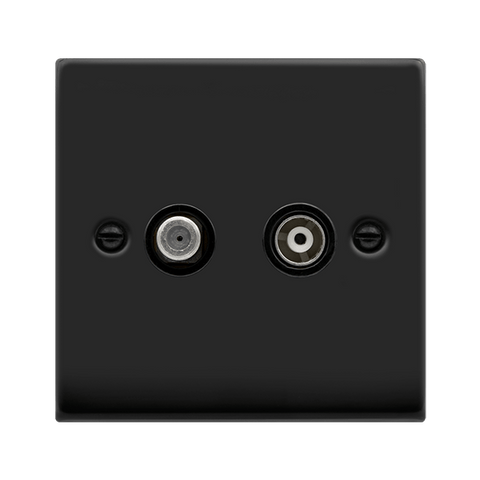 Matt Black Satellite And Isolated Coaxial 1 Gang Socket - Black Trim - SE Home