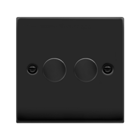 Matt Black 2 Gang 2 Way LED 100W Trailing Edge Dimmer Light Switch - SE Home