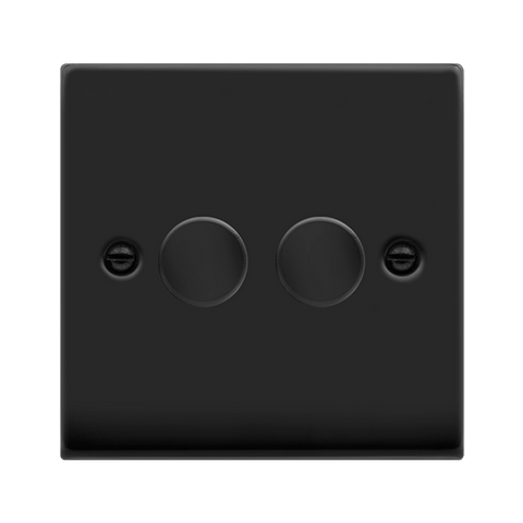 Matt Black - Black Inserts Matt Black 2 Gang 2 Way LED 100W Trailing Edge Dimmer Light Switch