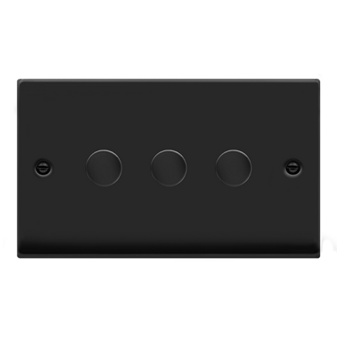 Matt Black - Black Inserts Matt Black 3 Gang 2 Way LED 100W Trailing Edge Dimmer Light Switch