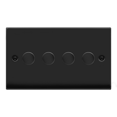 Matt Black - Black Inserts Matt Black 4 Gang 2 Way LED 100W Trailing Edge Dimmer Light Switch