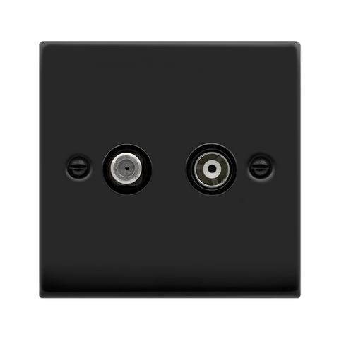 Matt Black - Black Inserts Matt Black Satellite & Coaxial Socket 1 Gang - Black Trim