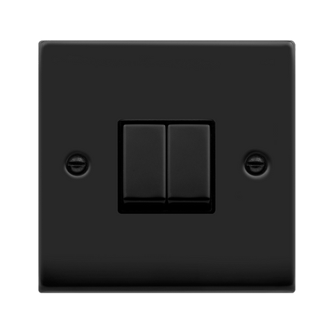 Matt Black 10A 2 Gang 2 Way Ingot Light Switch - Black Trim - SE Home