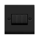 Matt Black 10A 3 Gang 2 Way Ingot Light Switch - Black Trim - SE Home
