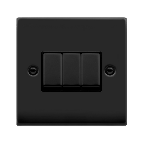 Matt Black 10A 3 Gang 2 Way Ingot Light Switch - Black Trim - SE Home