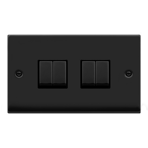 Matt Black 10A 4 Gang 2 Way Ingot Light Switch - Black Trim - SE Home