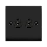 Matt Black - Black Inserts Matt Black 2 Gang 2 Way 10AX Toggle Light Switch