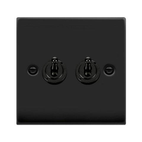 Matt Black - Black Inserts Matt Black 2 Gang 2 Way 10AX Toggle Light Switch