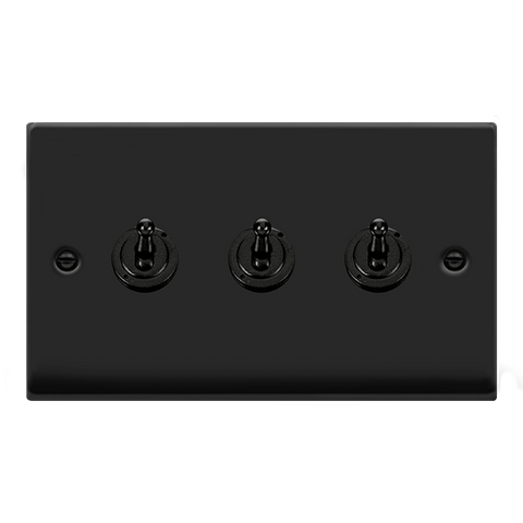 Matt Black 3 Gang 2 Way 10AX Toggle Light Switch - SE Home