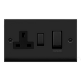 Matt Black Cooker Control Ingot 45A With 13A Switched Plug Socket - Black Trim - SE Home