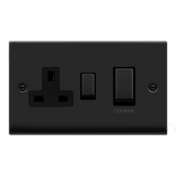 Matt Black - Black Inserts Matt Black Cooker Control Ingot 45A With 13A Switched Plug Socket - Black Trim