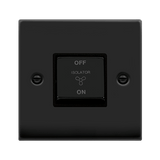 Matt Black 10A 1 Gang Ingot 3 Pole Fan Isolation Switch - Black Trim - SE Home