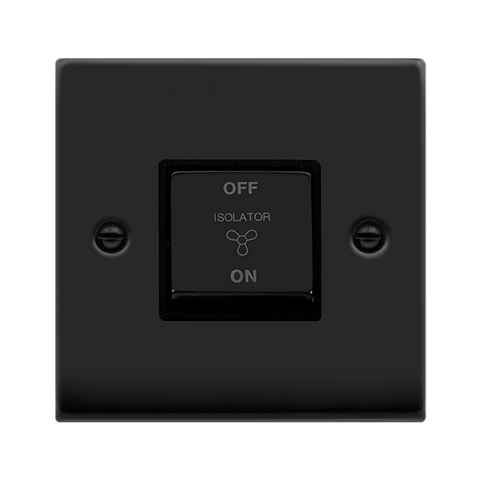 Matt Black 10A 1 Gang Ingot 3 Pole Fan Isolation Switch - Black Trim - SE Home