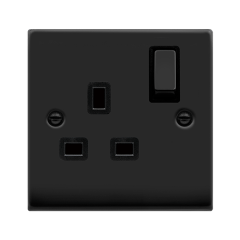 Matt Black 1 Gang 13A DP Ingot Switched Plug Socket - Black Trim - SE Home