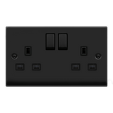 Matt Black 2 Gang 13A DP Ingot Twin Double Switched Plug Socket - Black Trim - SE Home