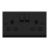 Matt Black - Black Inserts Matt Black 2 Gang 13A DP Ingot Twin Double Switched Plug Socket - Black Trim