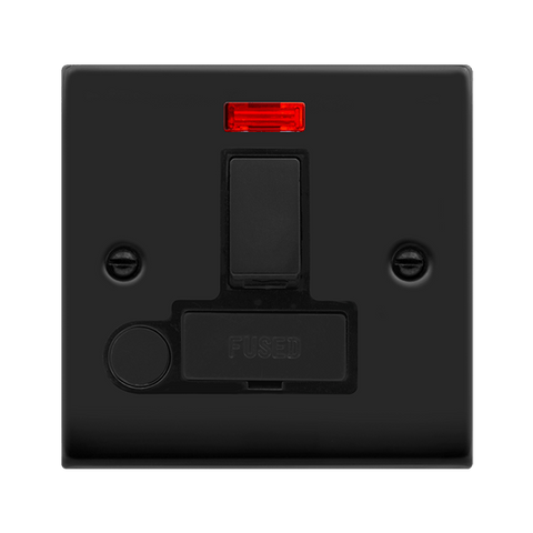 Matt Black 13A Fused Ingot Connection Unit Switched With Neon With Flex - Black Trim - SE Home