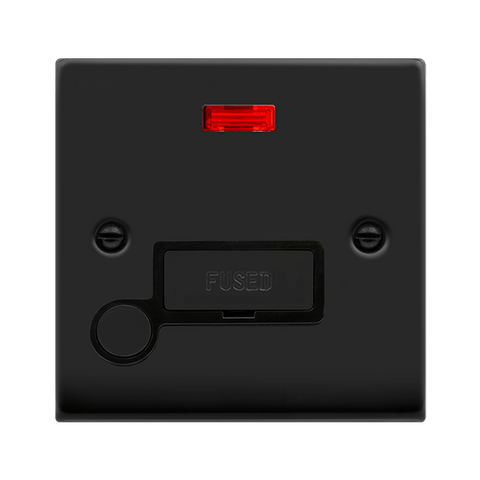 Matt Black 13A Fused Ingot Connection Unit With Neon With Flex - Black Trim - SE Home
