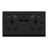 Matt Black 2 Gang 13A DP Ingot 2 USB Twin Double Switched Plug Socket - Black Trim - SE Home