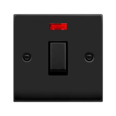 Matt Black 1 Gang 20A Ingot DP Switch With Neon - Black Trim - SE Home