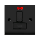 Matt Black 13A Fused Ingot Connection Unit Switched With Neon - Black Trim - SE Home