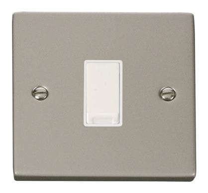 Pearl Nickel - White Inserts Pearl Nickel 10A 1 Gang 2 Way Light Switch - White Trim