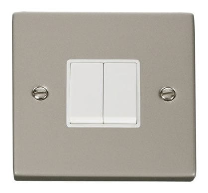 Pearl Nickel - White Inserts Pearl Nickel 10A 2 Gang 2 Way Light Switch - White Trim