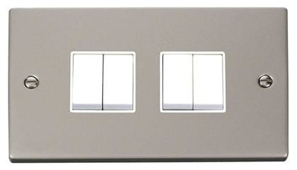 Pearl Nickel - White Inserts Pearl Nickel 10A 4 Gang 2 Way Light Switch - White Trim