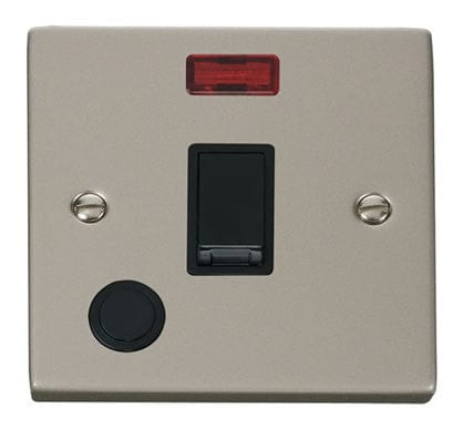 Pearl Nickel - Black Inserts Pearl Nickel 1 Gang 20A DP Switch With Flex With Neon - Black Trim