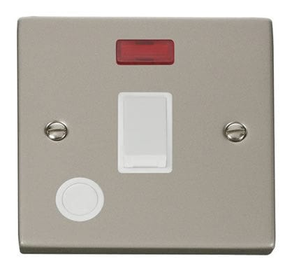Pearl Nickel - White Inserts Pearl Nickel 1 Gang 20A DP Switch With Flex With Neon - White Trim