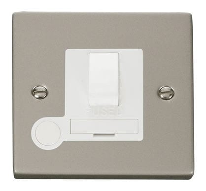 Pearl Nickel - White Inserts Pearl Nickel 13A Fused Connection Unit Switched With Flex - White Trim