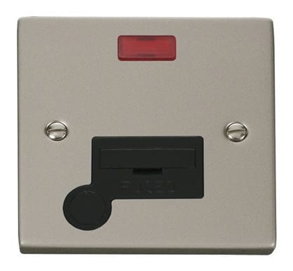 Pearl Nickel - Black Inserts Pearl Nickel 13A Fused Connection Unit With Neon With Flex - Black Trim
