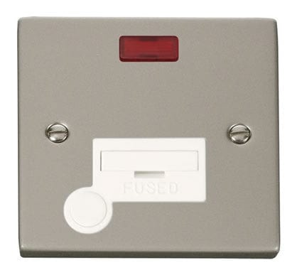 Pearl Nickel - White Inserts Pearl Nickel 13A Fused Connection Unit With Neon With Flex - White Trim