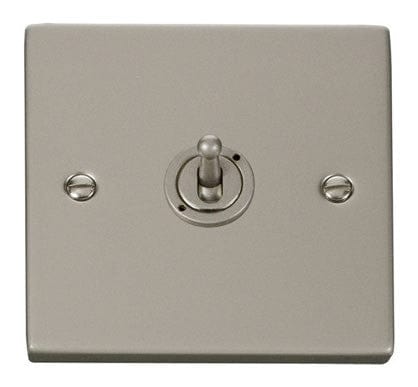 Pearl Nickel - White Inserts Pearl Nickel 1 Gang 2 Way 10AX Toggle Light Switch