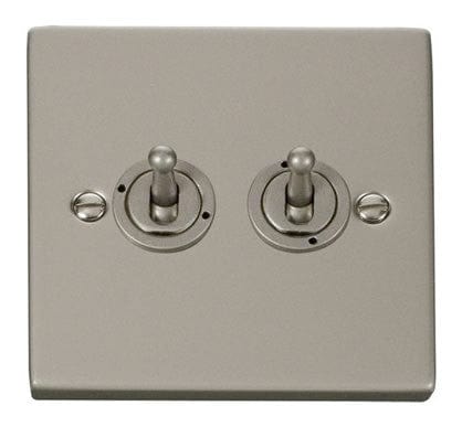 Pearl Nickel - White Inserts Pearl Nickel 2 Gang 2 Way 10AX Toggle Light Switch
