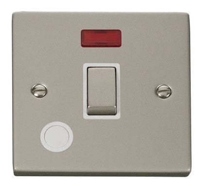 Pearl Nickel - White Inserts Pearl Nickel 1 Gang 20A Ingot DP Switch With Flex With Neon - White Trim