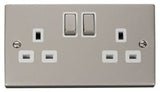 Pearl Nickel 2 Gang 13A DP Ingot Twin Double Switched Plug Socket - White Trim - SE Home