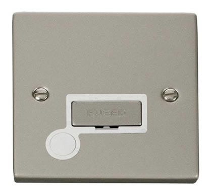 Pearl Nickel - White Inserts Pearl Nickel 13A Fused Ingot Connection Unit With Flex - White Trim