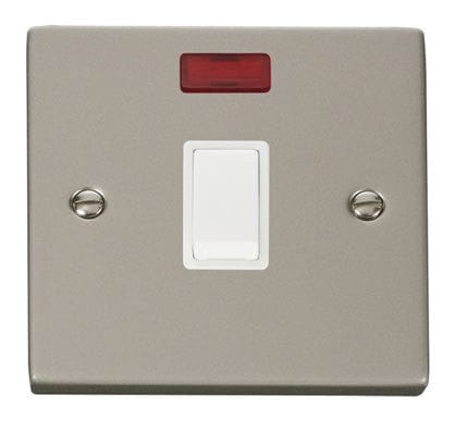 Pearl Nickel - White Inserts Pearl Nickel 1 Gang 20A DP Switch With Neon - White Trim