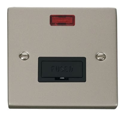 Pearl Nickel - Black Inserts Pearl Nickel 13A Fused Connection Unit With Neon - Black Trim