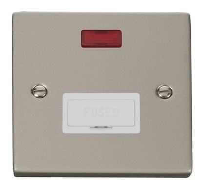 Pearl Nickel - White Inserts Pearl Nickel 13A Fused Connection Unit With Neon - White Trim